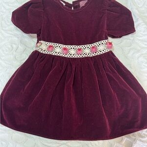 Vintage Burgundy Girls Dress with Floral Accents Size 4